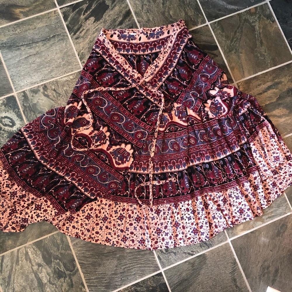 Vintage Indian Block Print Wrap Skirt
